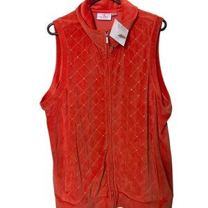 NEW Quacker Factory Womens XL Orange  Quilted Vest W/ Rhinestone Accents & Zip F